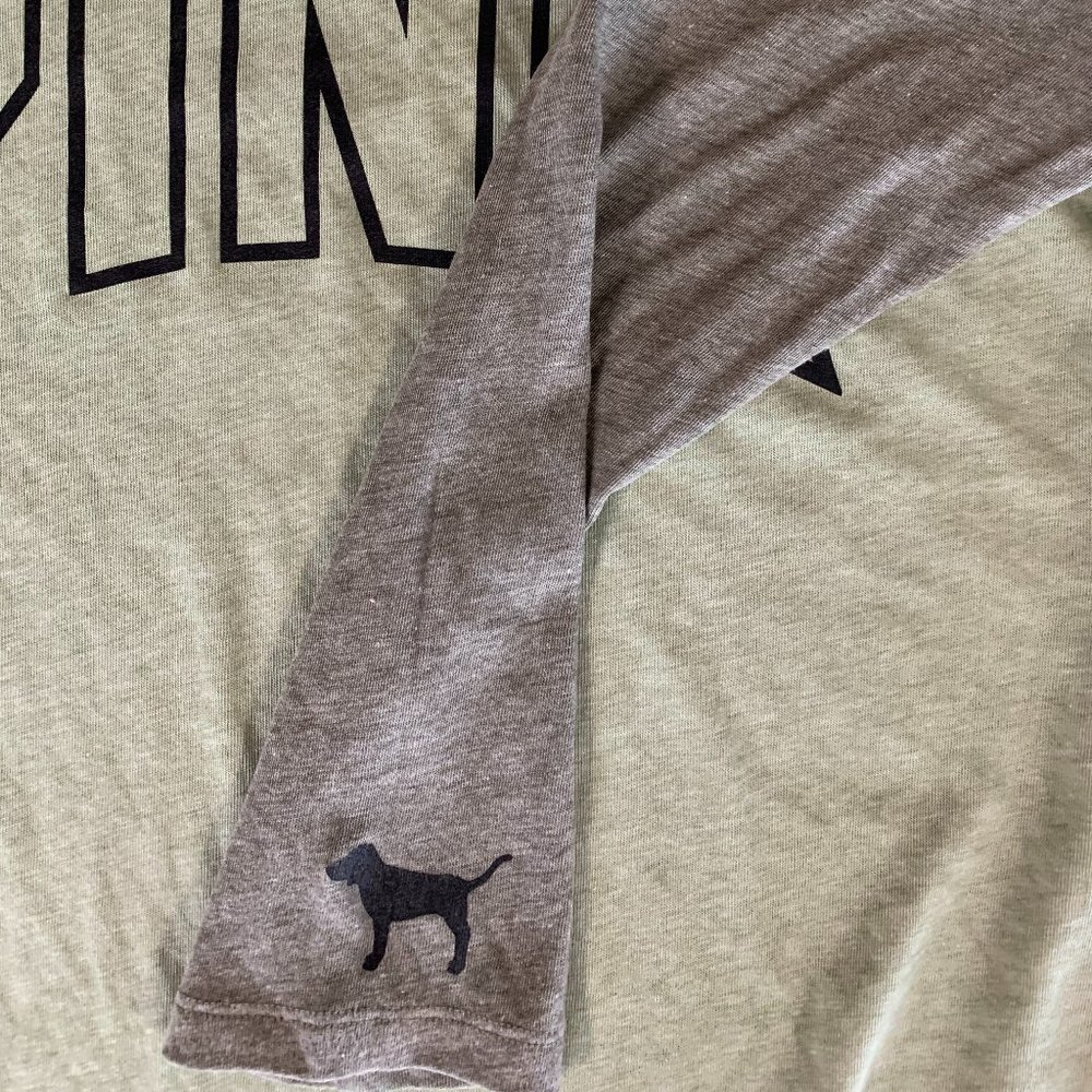 NWOT Victoria's Secret PINK Small Green & Gray 3/4 Sleeve Women's Baseball Tee - Picture 7 of 10